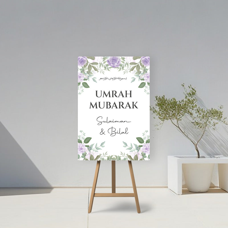 Purple and White Umrah Mubarak Board