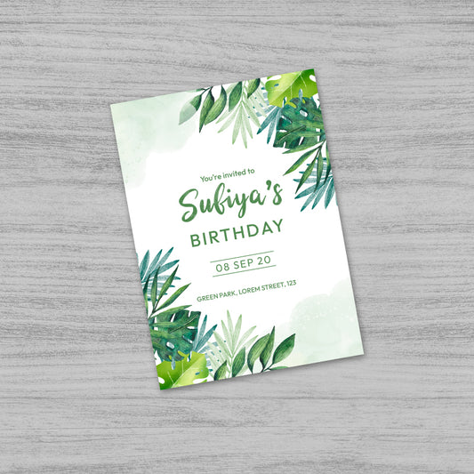 Green Leaves Birthday Invitation Card