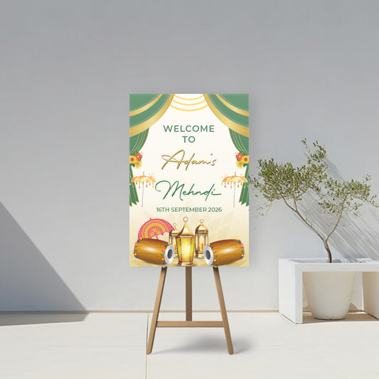 Green and Gold Mehndi Welcome Board