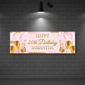 Custom Gold and Pink Birthday Banner for Kids and Adults