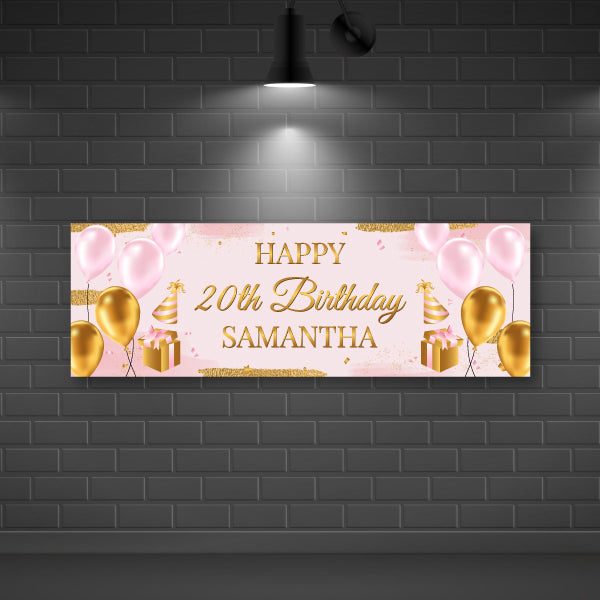 Custom Gold and Pink Birthday Banner for Kids and Adults