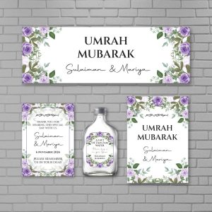 Custom Umrah Mubarak Event Set - Banner, Invitation Card and Welcome Board