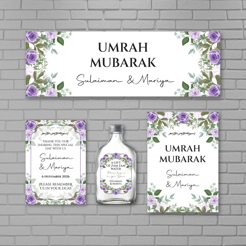 Custom Umrah Mubarak Event Set - Banner, Invitation Card and Welcome Board