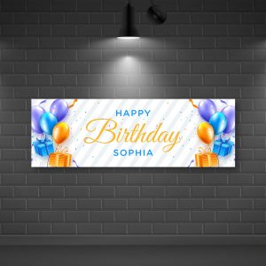 Personalised Birthday Banners - Blue, Purple and Gold Balloons