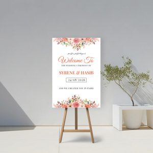 White and Orange Wedding Welcome Board